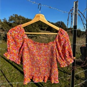 Elastic shirred floral crop top. Size medium